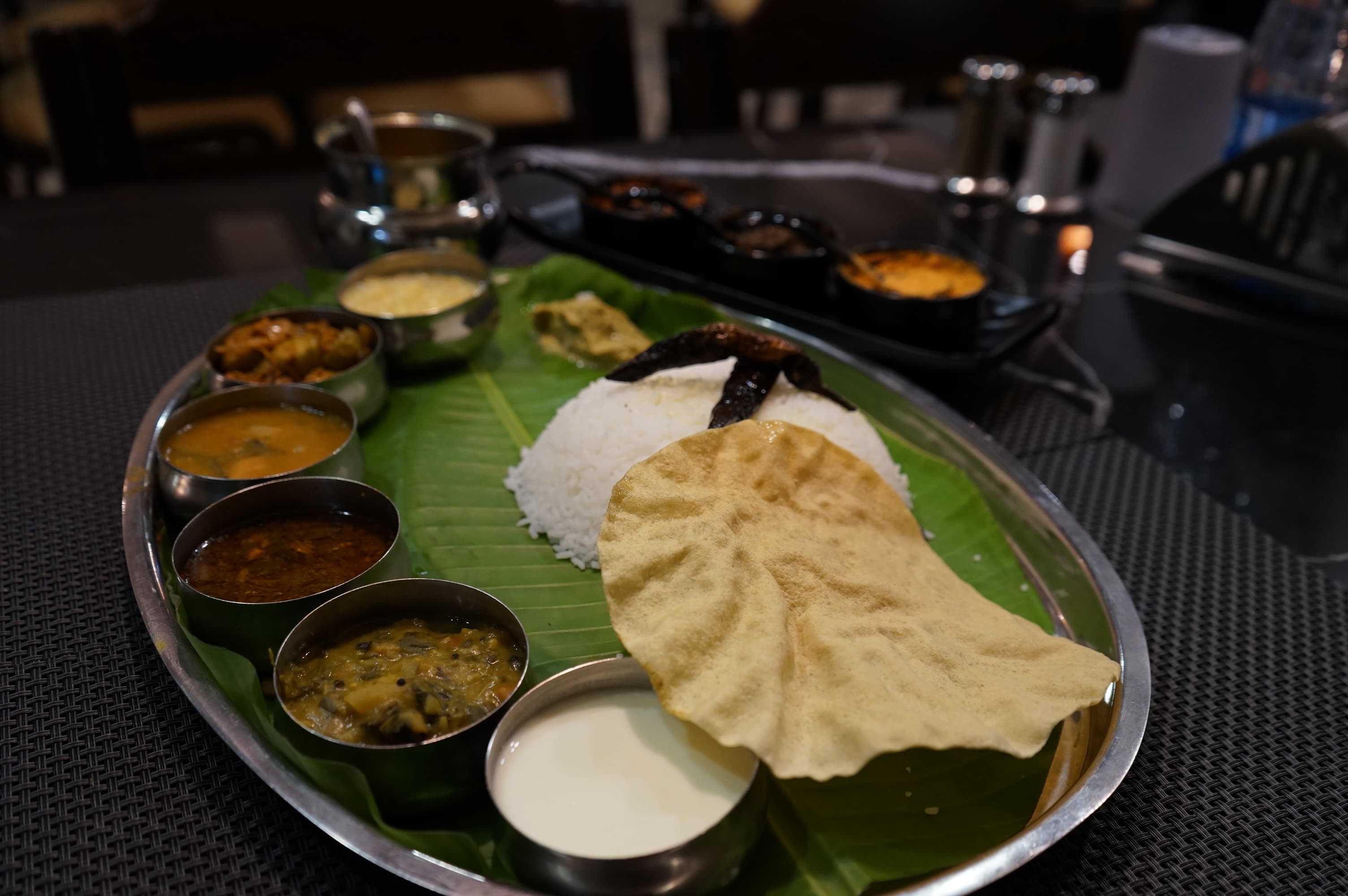 Traditional Andhra meals served on a banana leaf